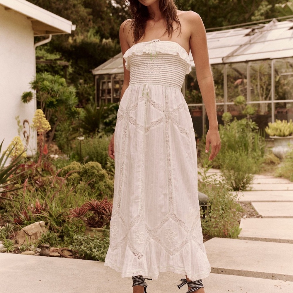 Free People White Ruffled Tiered Strapless Sundress